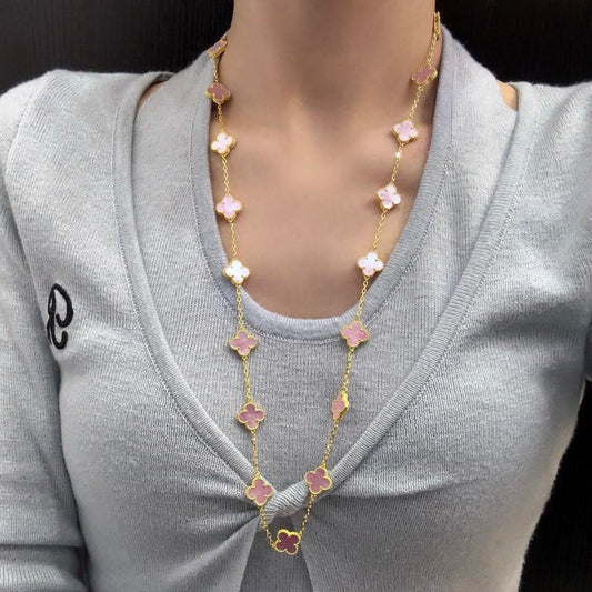 [Okajuri Jewelry]CLOVER 20 MOTIFS PINK MOP NECKLACE