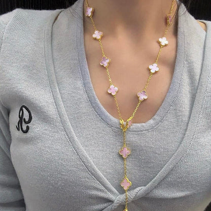 [Okajuri Jewelry]CLOVER 20 MOTIFS PINK MOP NECKLACE