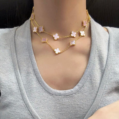 [Okajuri Jewelry]CLOVER 20 MOTIFS PINK MOP NECKLACE