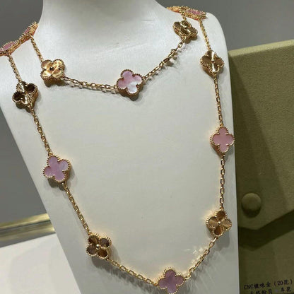 [Okajuri Jewelry]CLOVER 20 MOTIFS LASER PINK MOP NECKLACE