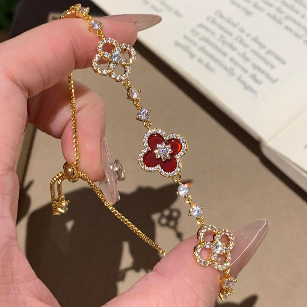 [Okajuri Jewelry] CLOVER 5 MOTIF PINK BLUE RED WHITE BRACELET