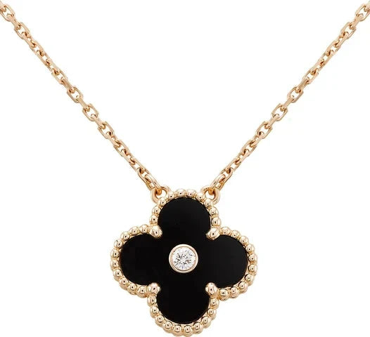 [Okajuri Jewelry]CLOVER 15MM DIAMOND ONYX NECKLACE
