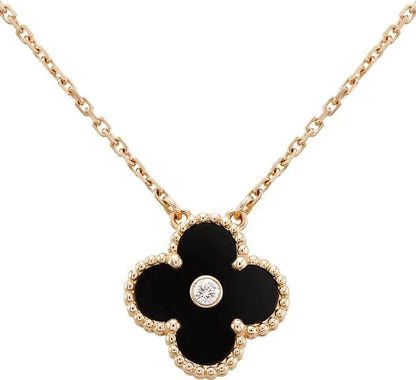 [Okajuri Jewelry]CLOVER 15MM DIAMOND ONYX NECKLACE