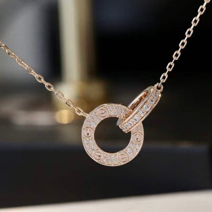 [Okajuri Jewelry]LOVE 7.6MM NECKLACE ROSE GOLD AND SILVER  FULL DIAMOND