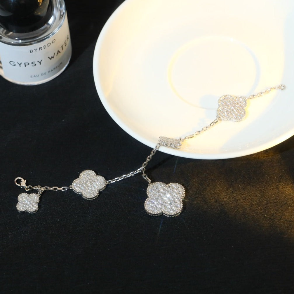 [Okajuri Jewelry]CLOVER BRACELET 5 MOTIF SILVER DIAMOND PAVED