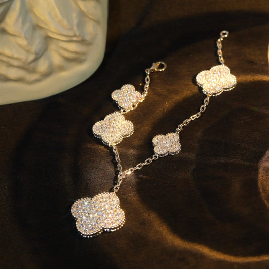 [Okajuri Jewelry]CLOVER BRACELET 5 MOTIF SILVER DIAMOND PAVED