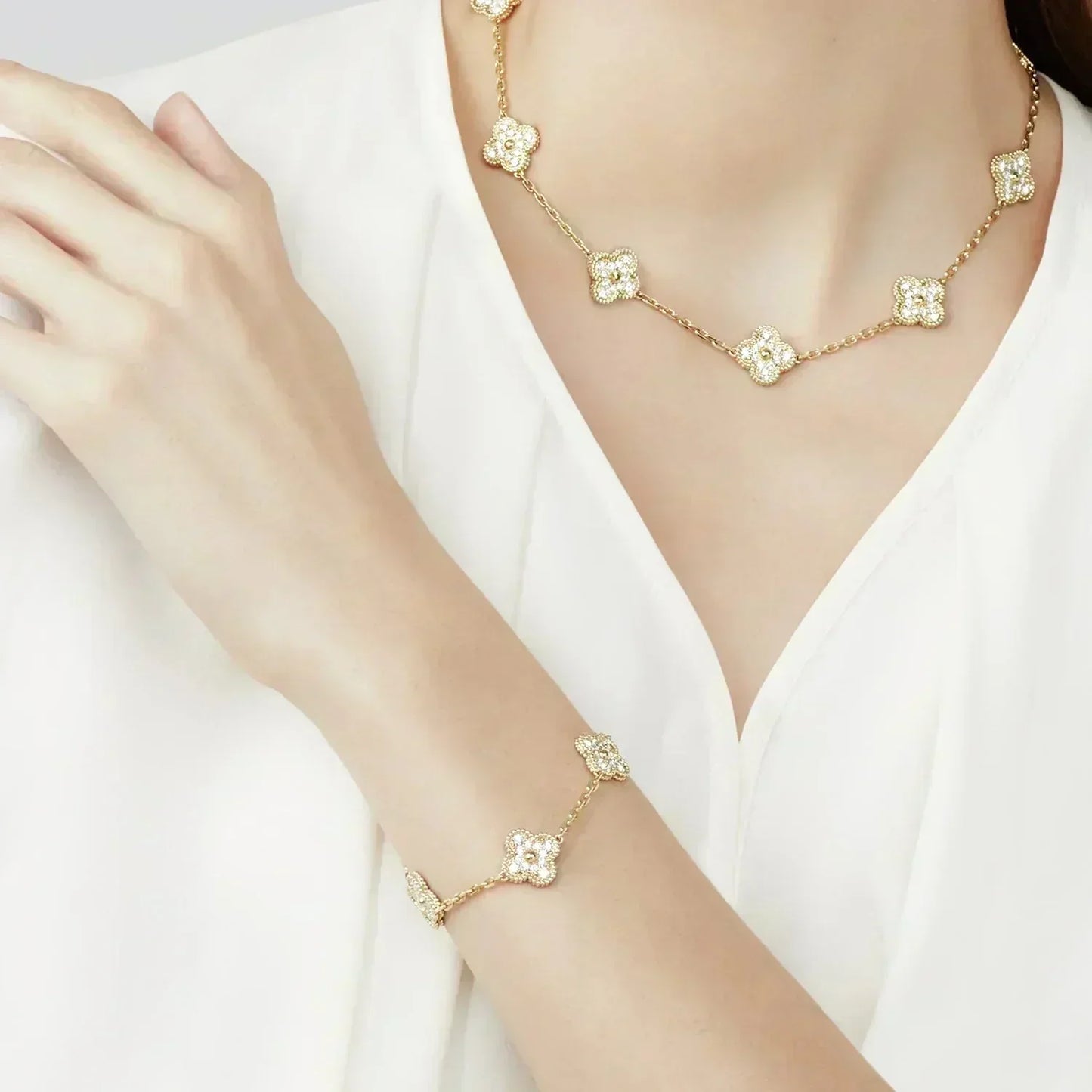 [Okajuri Jewelry]CLOVER 5 MOTIFS  FULL DIAMOND BRACELET