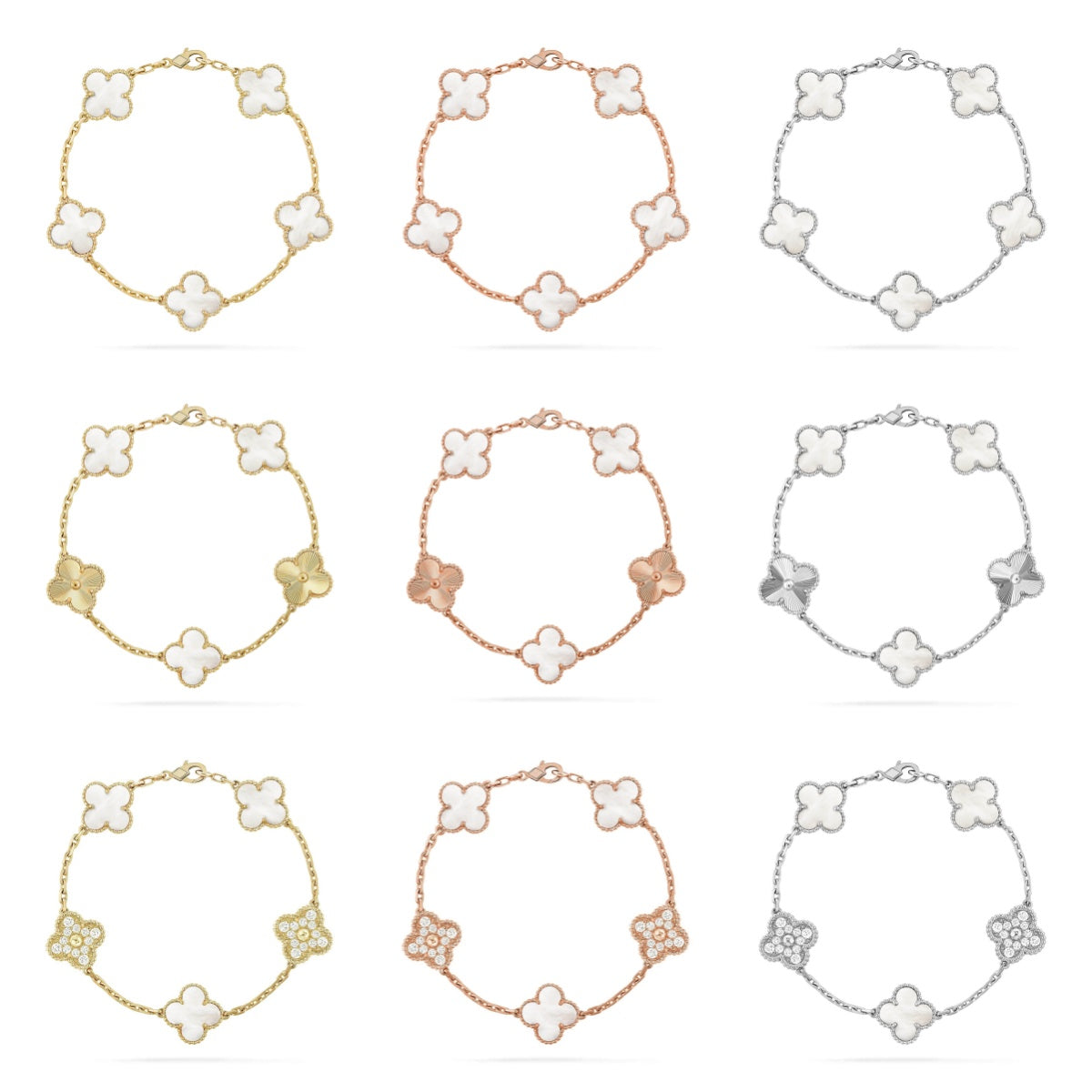 [Okajuri Jewelry]CLOVER WHITE PEARL MOP 5 MOTIF BRACELET COLLECTION