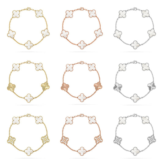 [Okajuri Jewelry]CLOVER WHITE PEARL MOP 5 MOTIF BRACELET COLLECTION