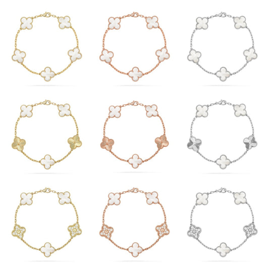 [Okajuri Jewelry] CLOVER WHITE PEARL MOP 5 MOTIF BRACELET COLLECTION