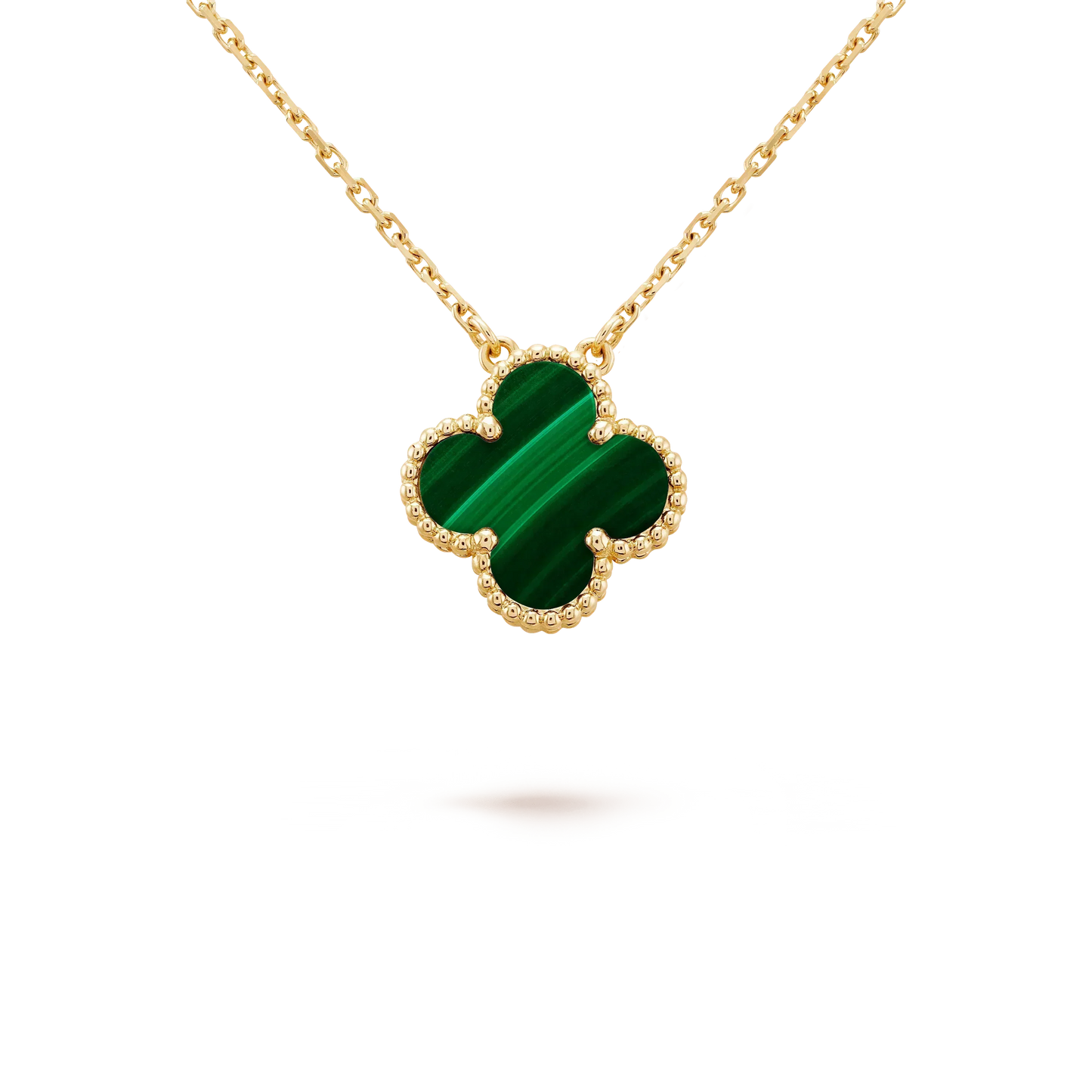 [Okajuri Jewelry]CLOVER 15MM MALACHITE SINGLE FLOWER  NECKLACE