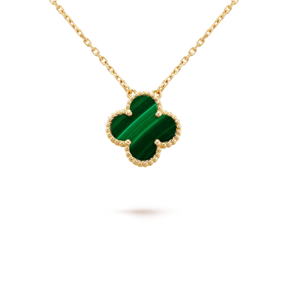 [Okajuri Jewelry]CLOVER 15MM MALACHITE SINGLE FLOWER  NECKLACE
