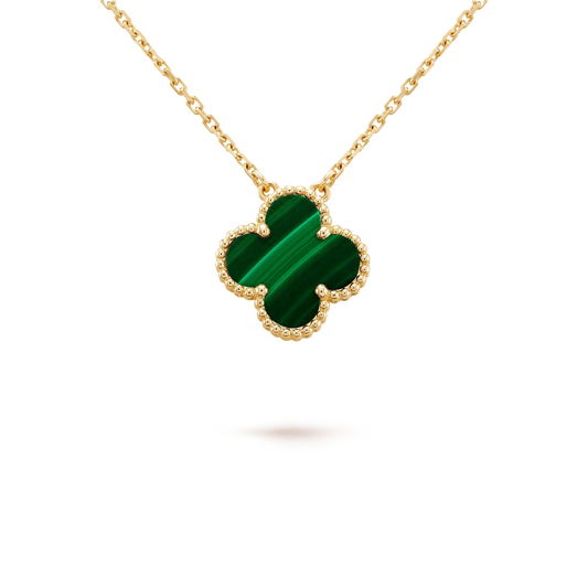 [Okajuri Jewelry]CLOVER 15MM MALACHITE SINGLE FLOWER  NECKLACE