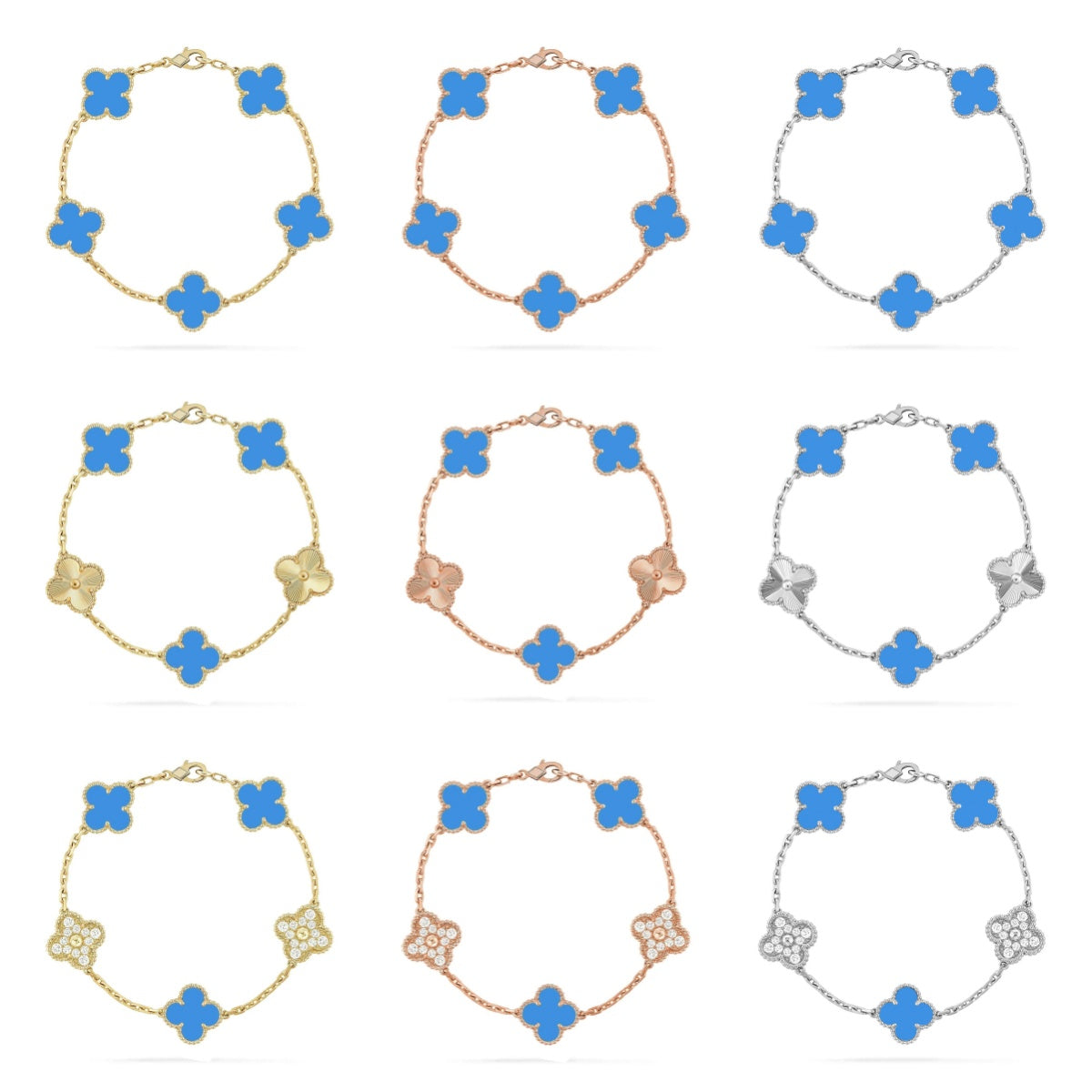 [Okajuri Jewelry] CLOVER 5 MOTIF BLUE AGATE BRACELET COLLECTION