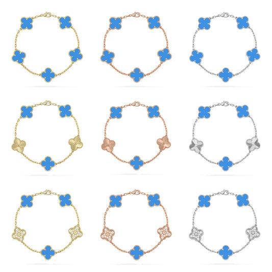 [Okajuri Jewelry] CLOVER 5 MOTIF BLUE AGATE BRACELET COLLECTION