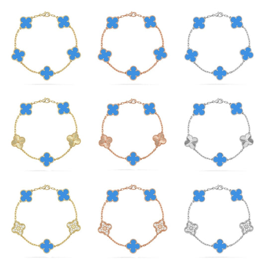 [Okajuri Jewelry]  CLOVER 5 MOTIF BLUE AGATE BRACELET COLLECTION