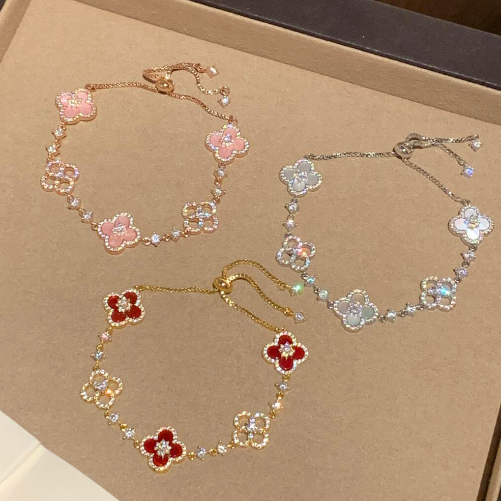 [Okajuri Jewelry] CLOVER 5 MOTIF PINK BLUE RED WHITE BRACELET