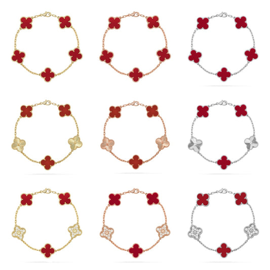 [Okajuri Jewelry] CLOVER 5 MOTIF RED CORNELIAN BRACELET COLLECTION
