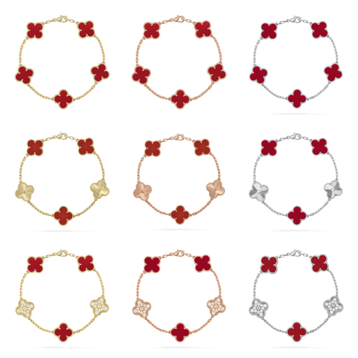 [Okajuri Jewelry]  CLOVER 5 MOTIF RED CORNELIAN BRACELET COLLECTION