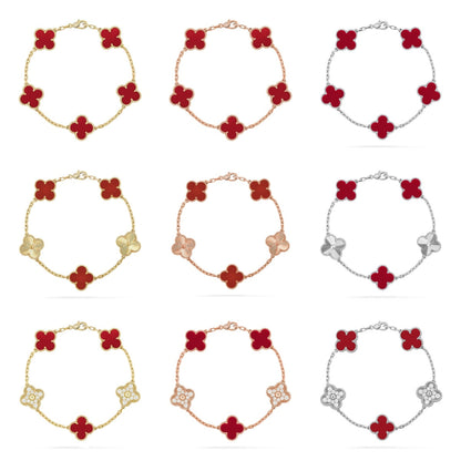 [Okajuri Jewelry]  CLOVER 5 MOTIF RED CORNELIAN BRACELET COLLECTION