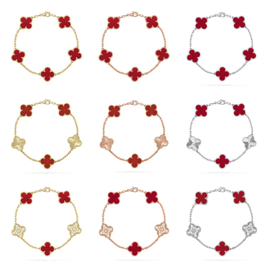 [Okajuri Jewelry]  CLOVER 5 MOTIF RED CORNELIAN BRACELET COLLECTION