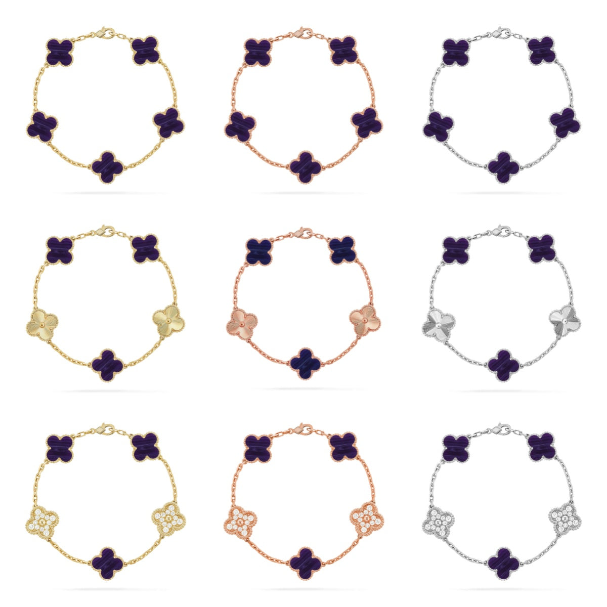 [Okajuri Jewelry]CLOVER 5 MOTIF PURPLE STRIPES BRACELET COLLECTION