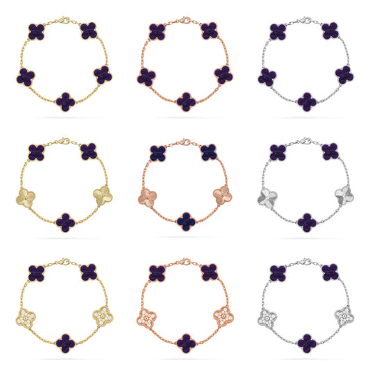 [Okajuri Jewelry] CLOVER 5 MOTIF PURPLE STRIPES BRACELET COLLECTION