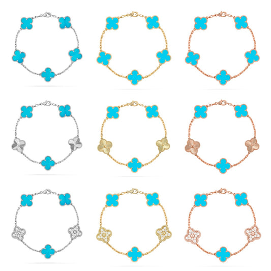 [Okajuri Jewelry] CLOVER 5 MOTIF TURQUOISE BRACELET COLLECTION