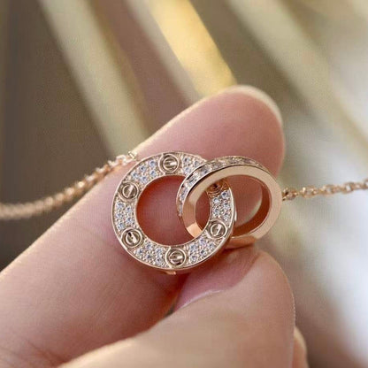 [Okajuri Jewelry]LOVE 7.6MM NECKLACE ROSE GOLD AND SILVER  FULL DIAMOND