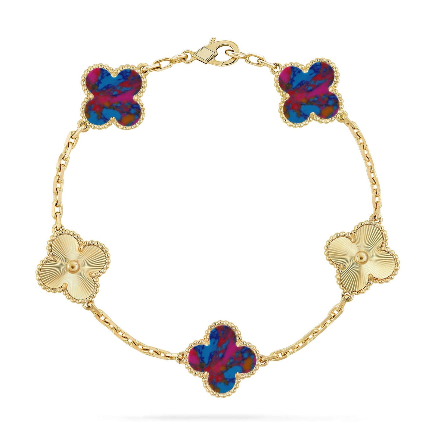 [Okajuri Jewelry]CLOVER 5 MOTIF COLOR GEMSTONES BRACELET COLLECTION