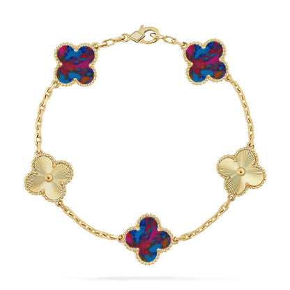 [Okajuri Jewelry]CLOVER 5 MOTIF COLOR GEMSTONES BRACELET COLLECTION