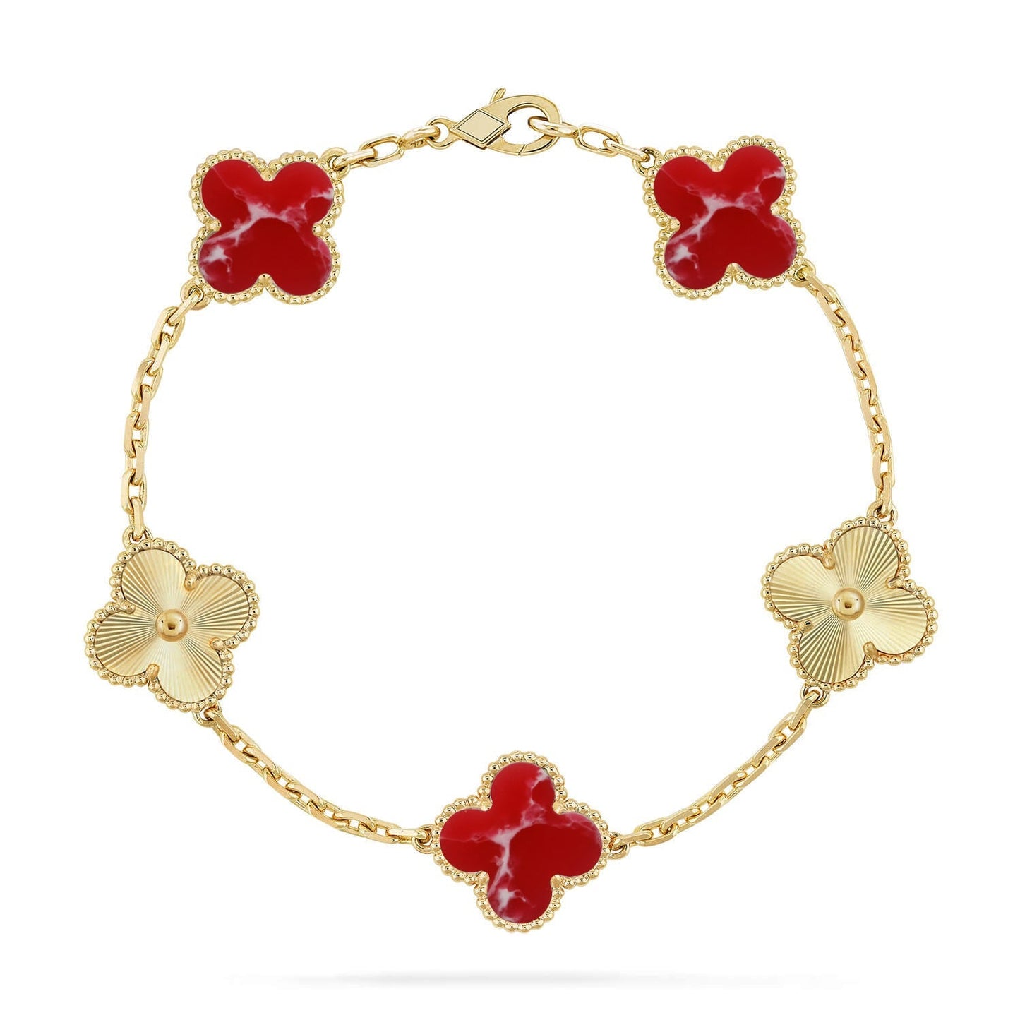 [Okajuri Jewelry] CLOVER 5 MOTIF RED PATTERN BRACELET COLLECTION