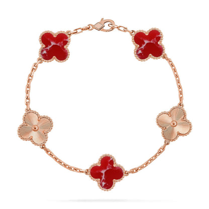 [Okajuri Jewelry] CLOVER 5 MOTIF RED PATTERN BRACELET COLLECTION