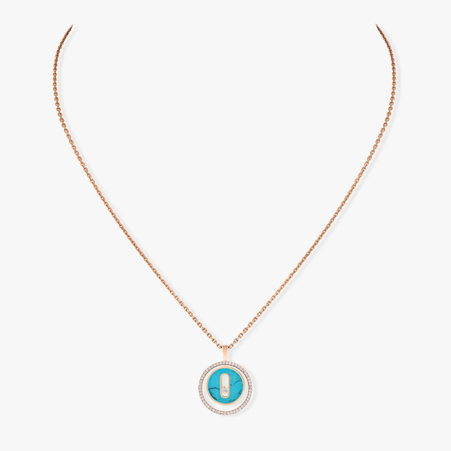 [Okajuri Jewelry]LUCKY MOVE 1 DIAMOND TURQUOISE PINK GOLD DIAMOND NECKLACE