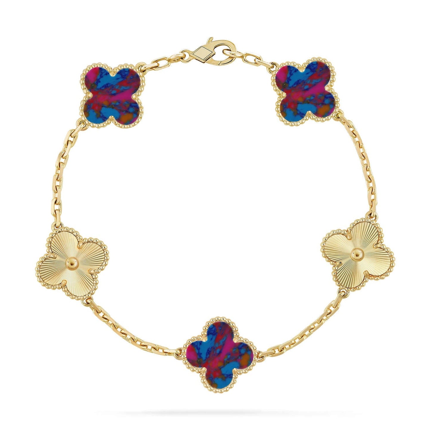 [Okajuri Jewelry] CLOVER 5 MOTIF COLOR GEMSTONES BRACELET COLLECTION