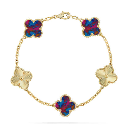 [Okajuri Jewelry] CLOVER 5 MOTIF COLOR GEMSTONES BRACELET COLLECTION