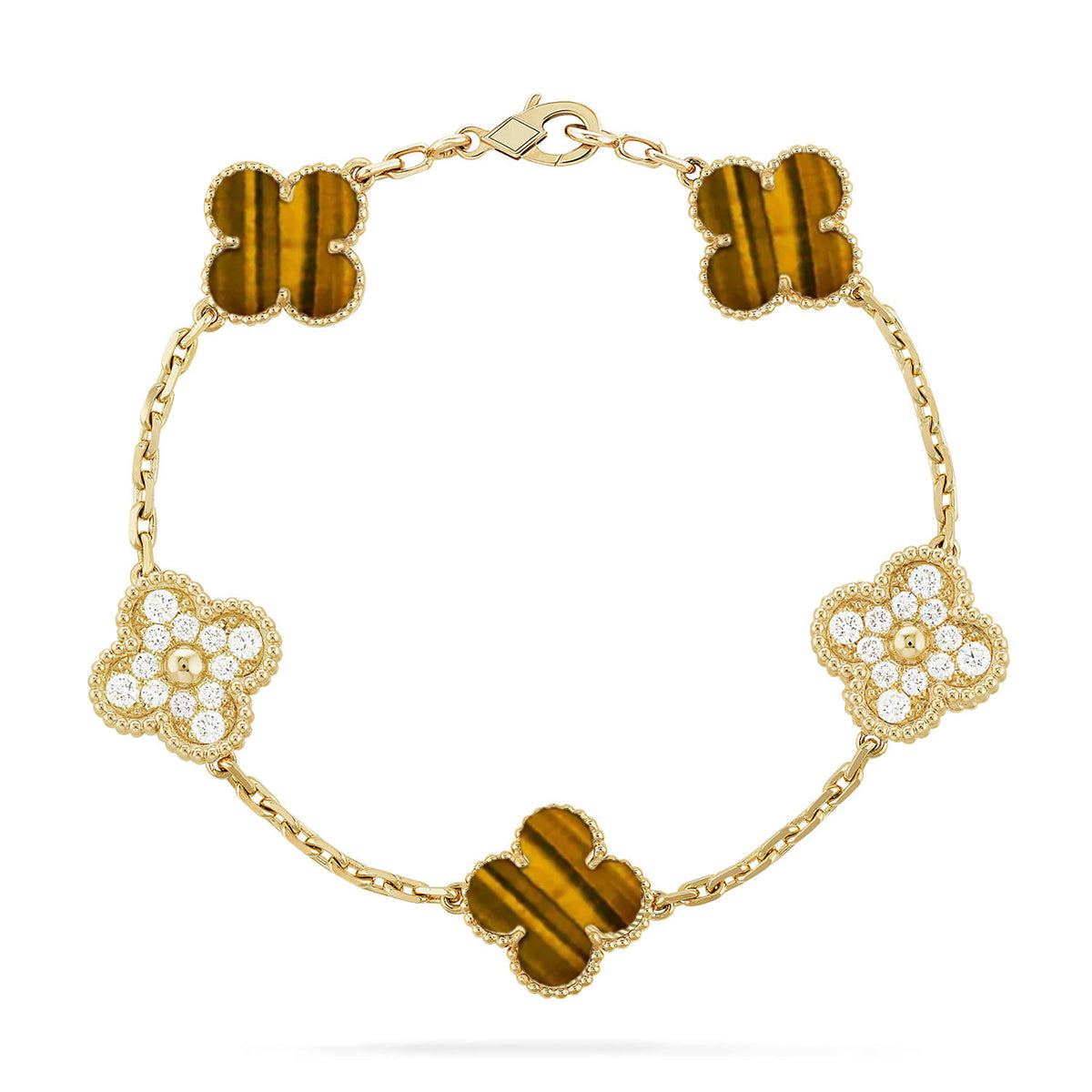 [Okajuri Jewelry] CLOVER 5 MOTIFS TIGER EYE BRACELET COLLECTION