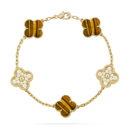 [Okajuri Jewelry] CLOVER 5 MOTIFS TIGER EYE BRACELET COLLECTION