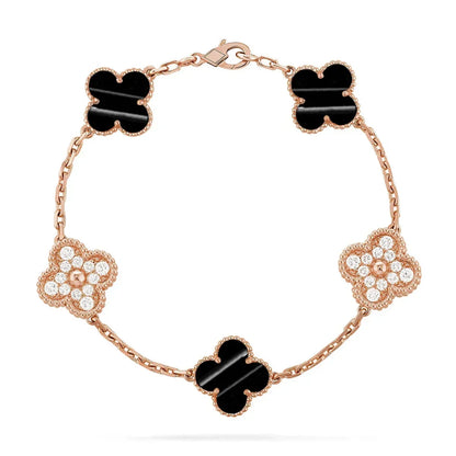 [Oakjuri™ Jewelry] ]Clover Laser  Pulsar Stone 5-Motif & LOVE Diamond-Paved Bracelet Stack Set