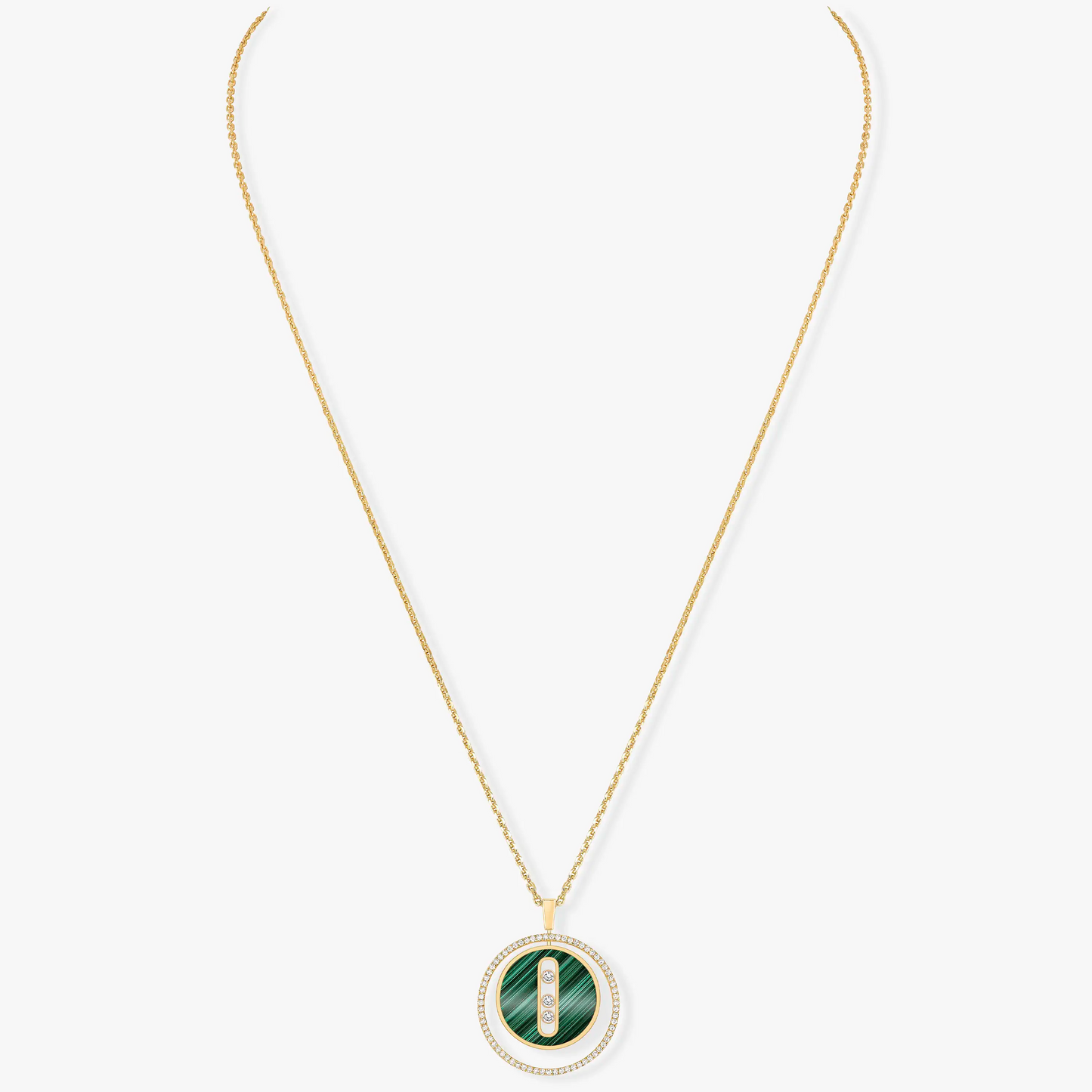 [Okajuri Jewelry]LUCKY MOVE 3 DIAMOND MALACHITE GOLD DIAMOND NECKLACE