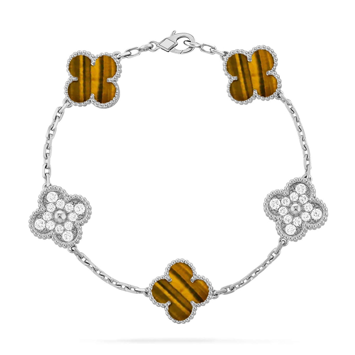 [Okajuri Jewelry] CLOVER 5 MOTIFS TIGER EYE BRACELET COLLECTION