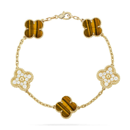 [Okajuri Jewelry]  CLOVER 5 MOTIFS TIGER EYE BRACELET COLLECTION