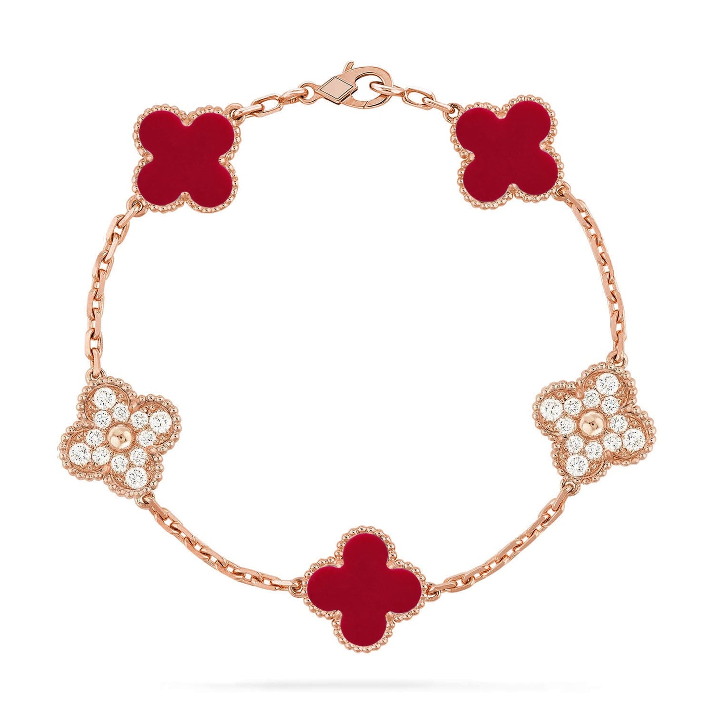 [Okajuri Jewelry] CLOVER 5 MOTIF RED CORNELIAN BRACELET COLLECTION