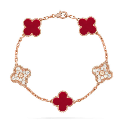 [Okajuri Jewelry] CLOVER 5 MOTIF RED CORNELIAN BRACELET COLLECTION
