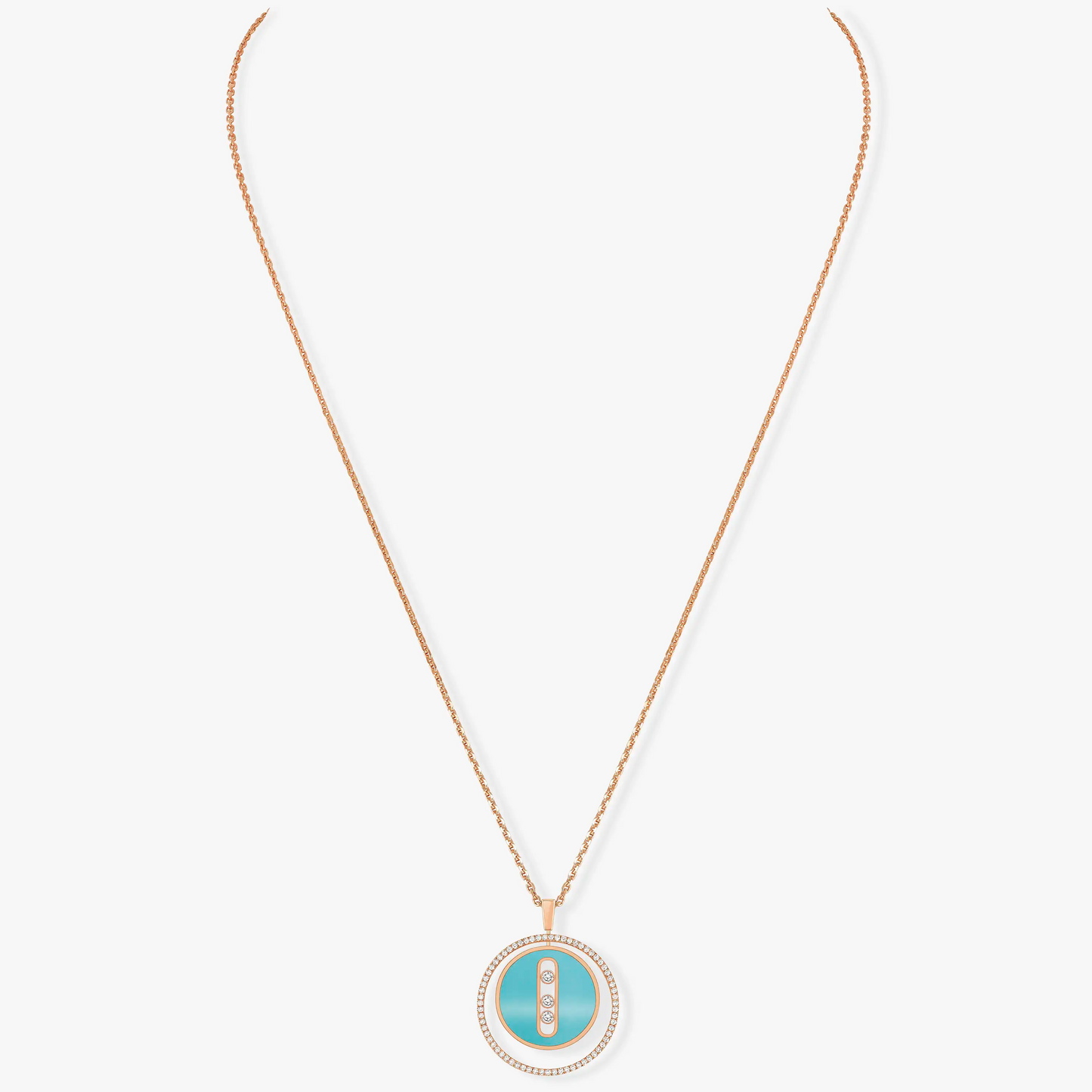 [Okajuri Jewelry]LUCKY MOVE 3 DIAMONDS TURQUOISE PINK GOLD DIAMOND NECKLACE