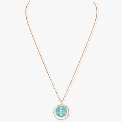 [Okajuri Jewelry]LUCKY MOVE 3 DIAMONDS TURQUOISE PINK GOLD DIAMOND NECKLACE