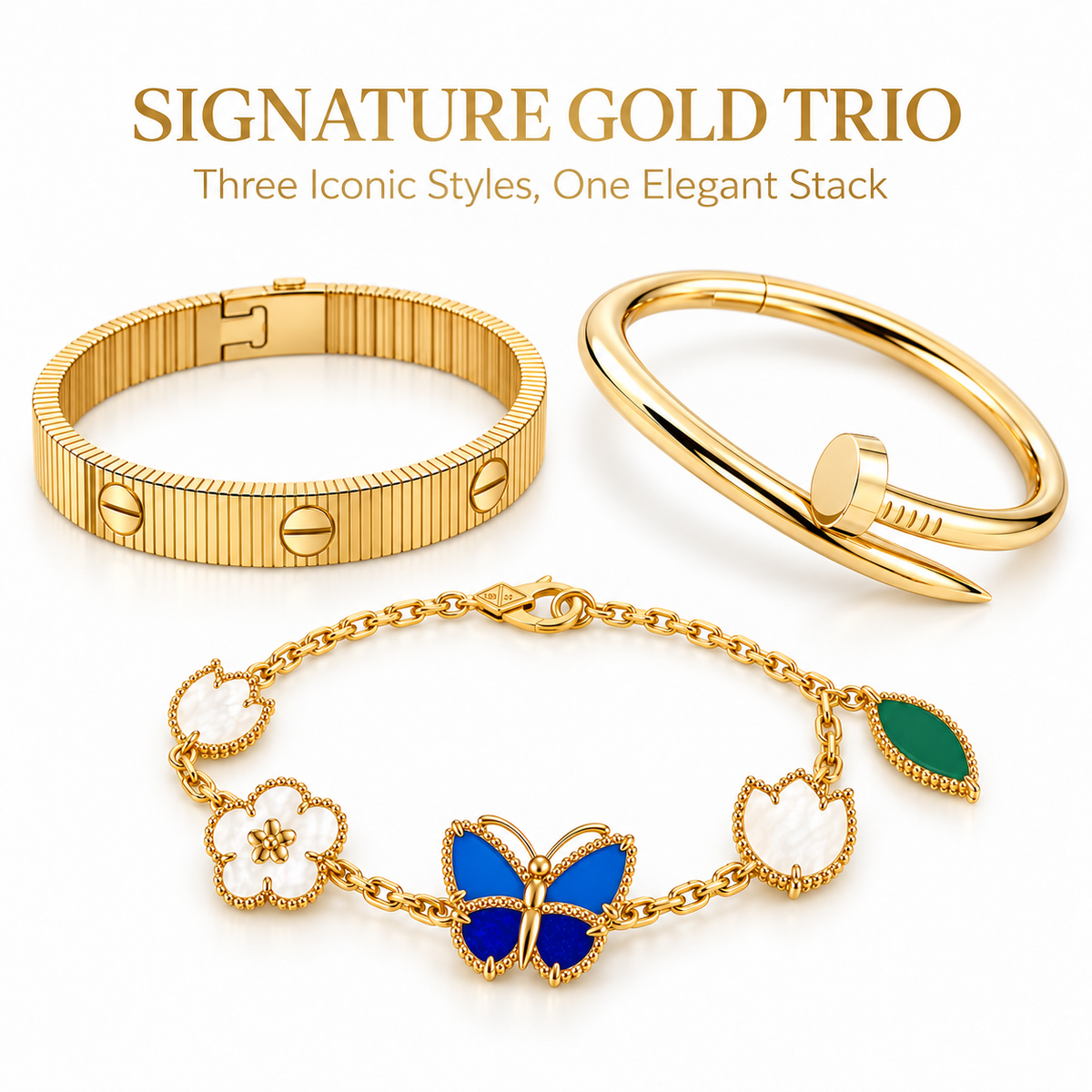 [Oakjuri™ Jewelry] ]Clover Lucky Spring & Love & Juste Garden 3-Piece  Bracelet Stack Set