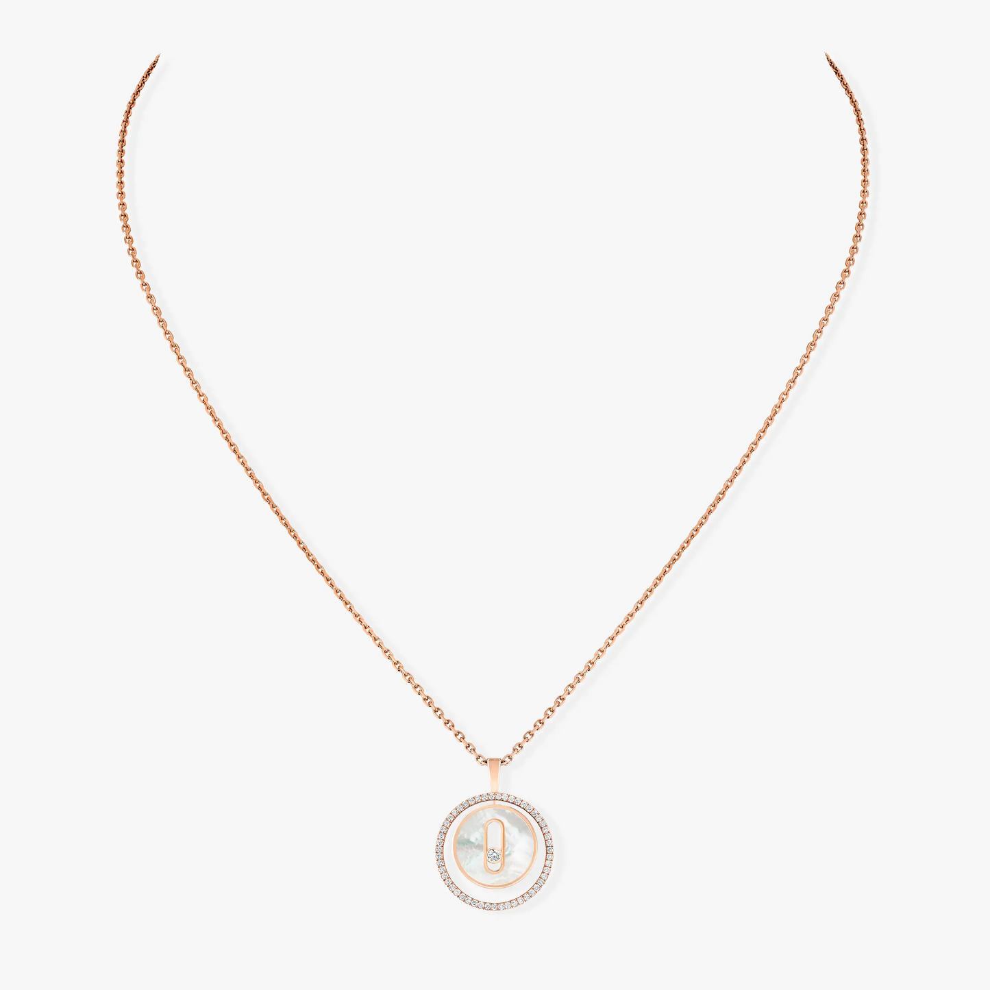 [Okajuri Jewelry]LUCKY MOVE 1 DIAMOND WHITE MOTHER OF PEARL PINK GOLD DIAMOND NECKLACE