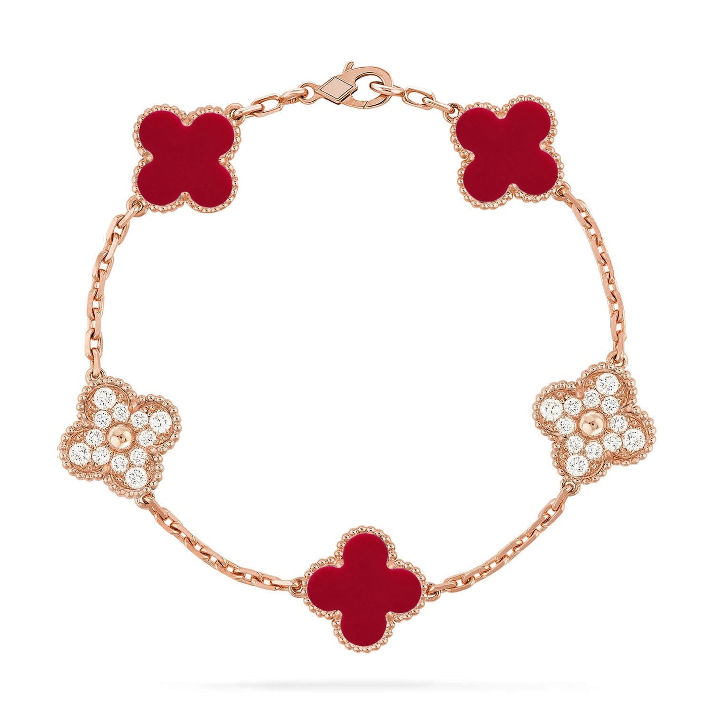 [Okajuri Jewelry]  CLOVER 5 MOTIF RED CORNELIAN BRACELET COLLECTION