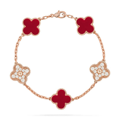 [Okajuri Jewelry]  CLOVER 5 MOTIF RED CORNELIAN BRACELET COLLECTION